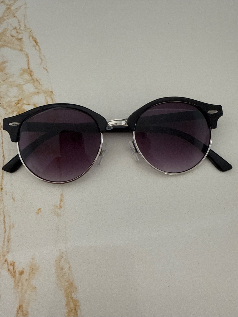 Round Clubmaster Sunglasses in Black with Purple Gradient Lenses